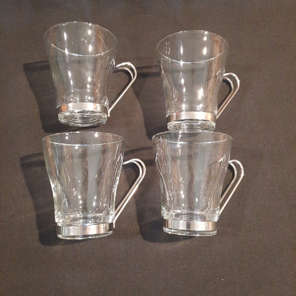 Bormioli Rocco Oslo Glass Cappuccino Cups with Metal Handles ~ Set of 4 - Picture 5 of 8